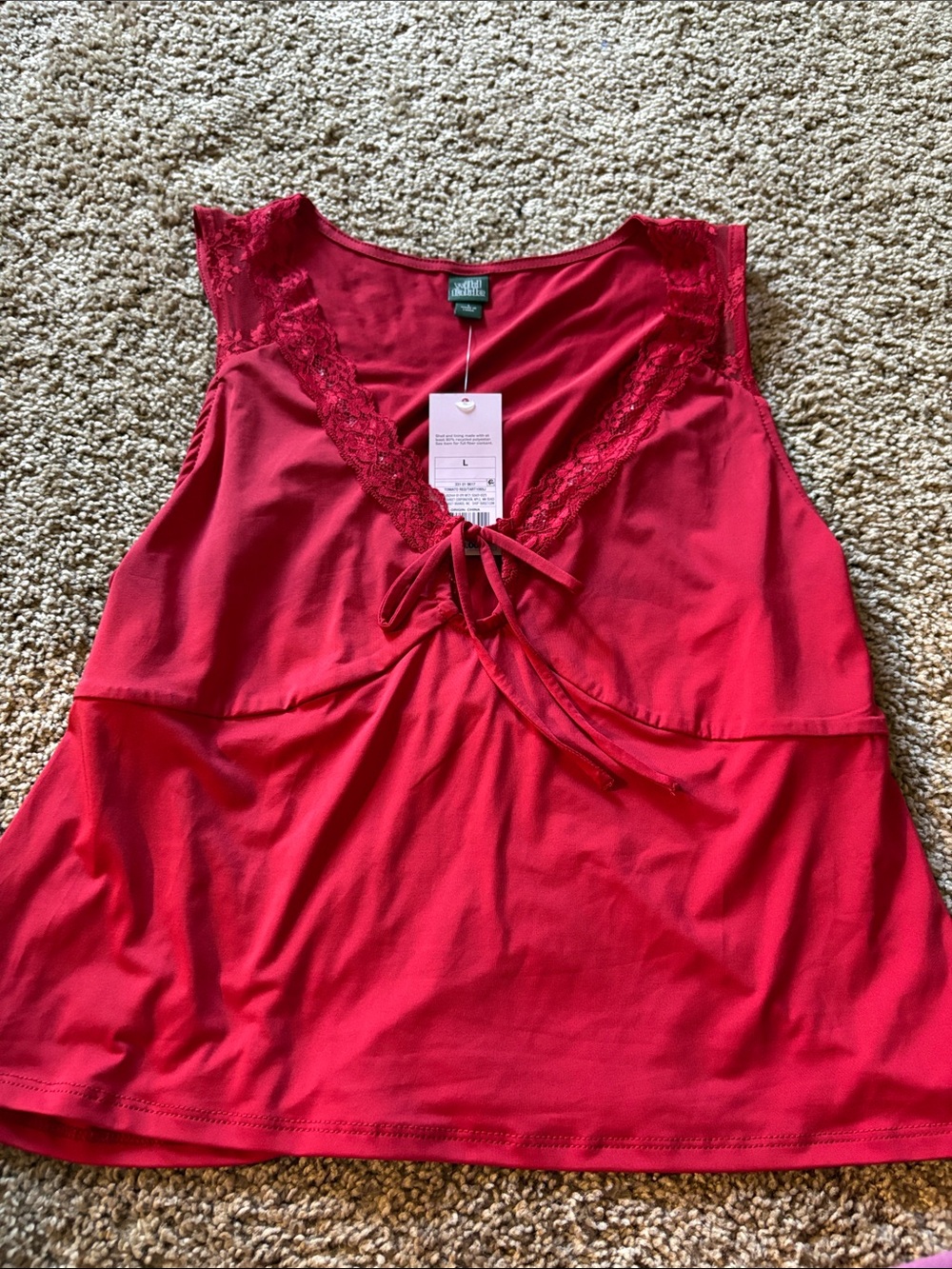 wild fable Red Lace-Trim Sleeveless Camisole with Front Tie